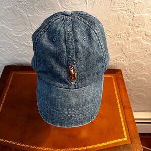 POLO RALPH LAUREN HAT -BLUE DENIM JEAN -BASEBALL CAP -INDIGO DYE- REAL PONY